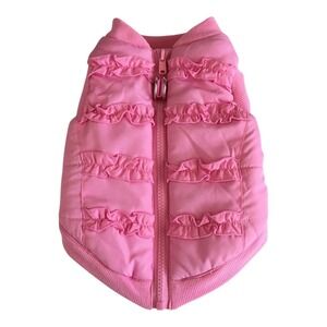 Smoochie Pooch Dog Jacket Size S Pink Ruffle Bomber Pet Clothing Winter Coat